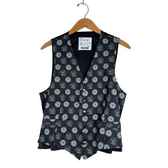 Cheap and Chic Moschino VTG Rare Mens Size 40 Black Vest Silk Earth Peace Love - Picture 1 of 16